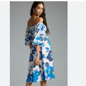PLENTY BY TRACY REESE OFF-THE-SHOULDER PUFF-SLEEVE SMOCKED DRESS